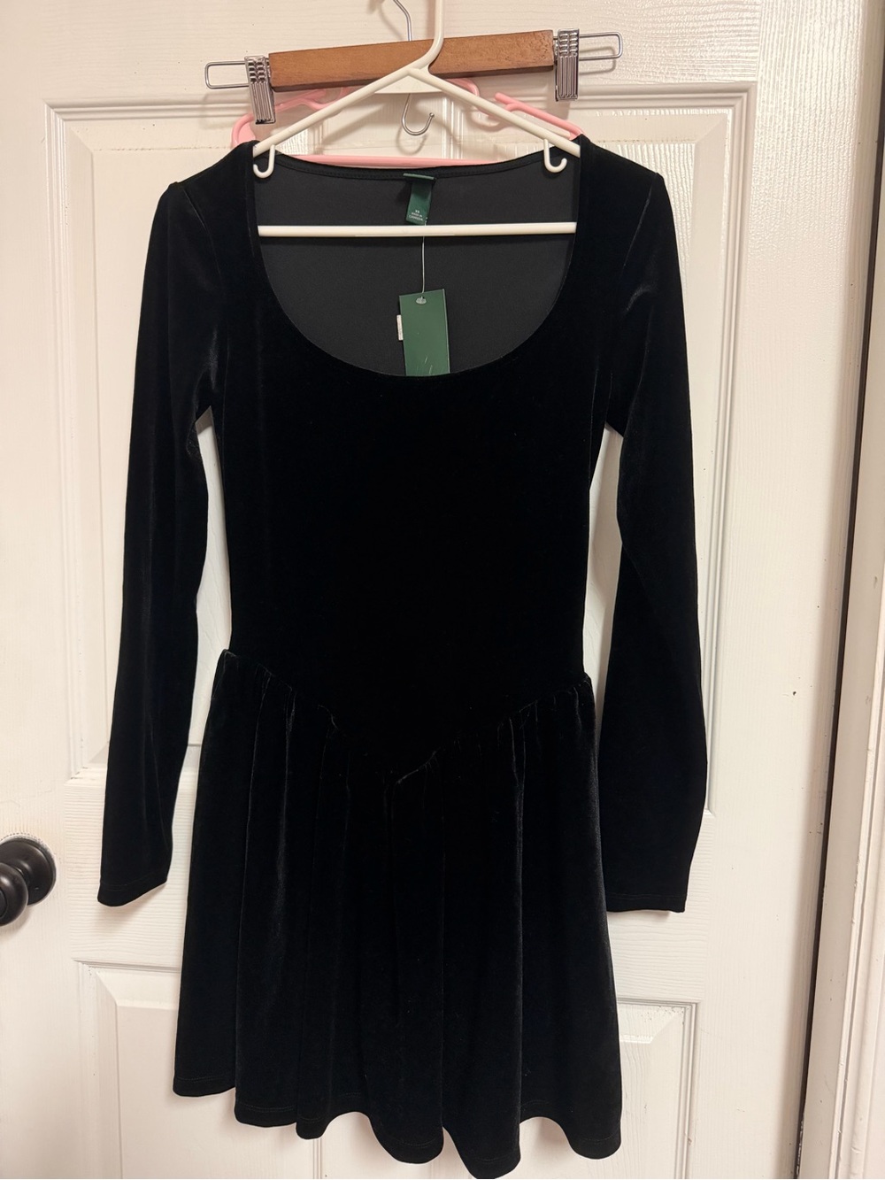 Wild Fable Black Velvet Long-Sleeve Skater Dress
